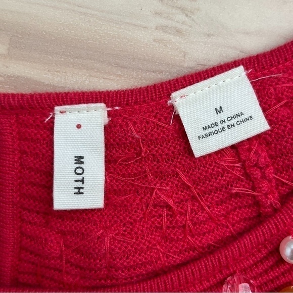 Anthropologie Moth‎ Brienne Pearl Holiday Sweater in Red, Size Medium - Picture 4 of 14